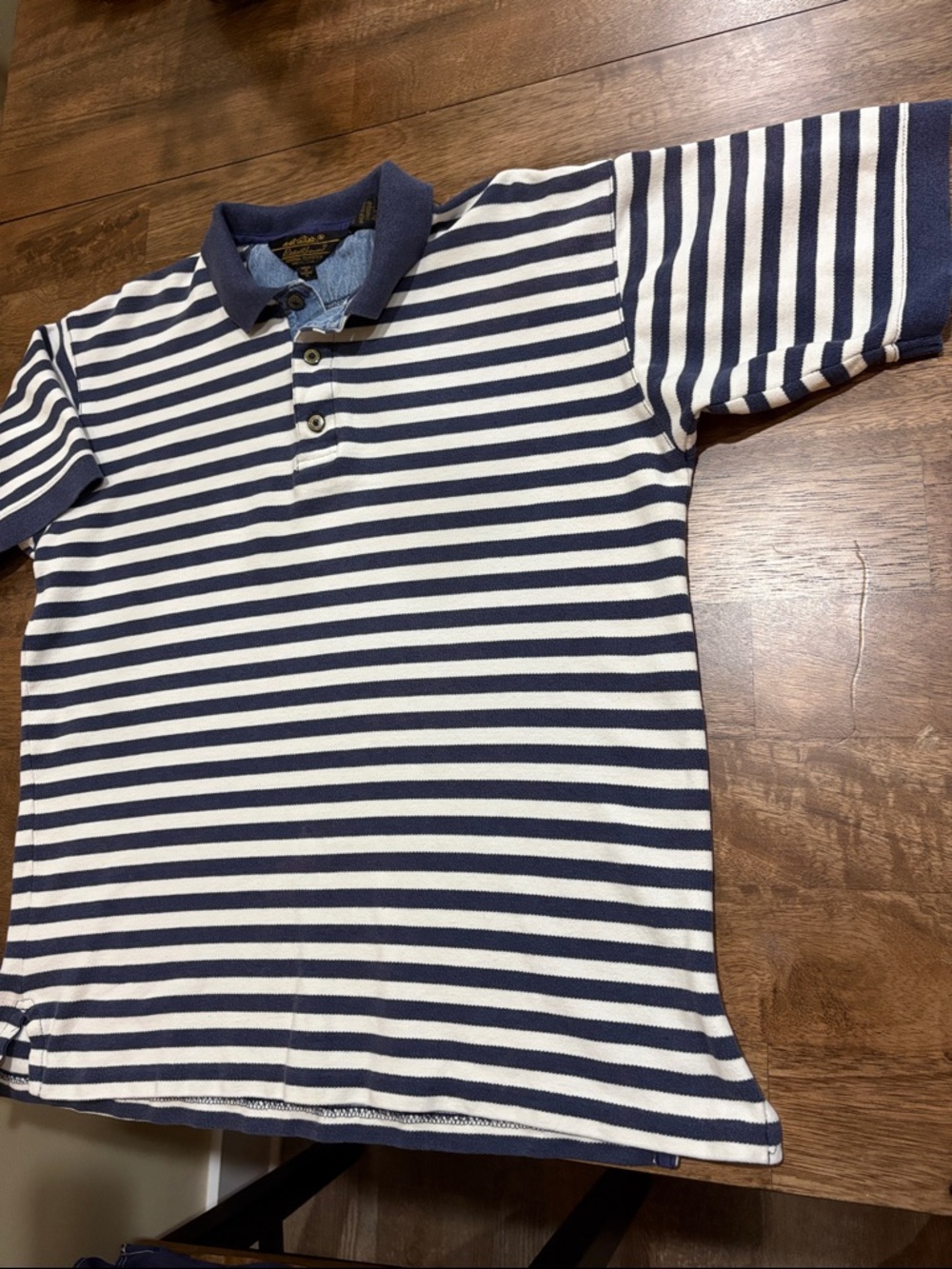 Eddie Bauer Vintage Striped Golf Shirt Polo. Medium. Denim trim. 90s. Has Flaw